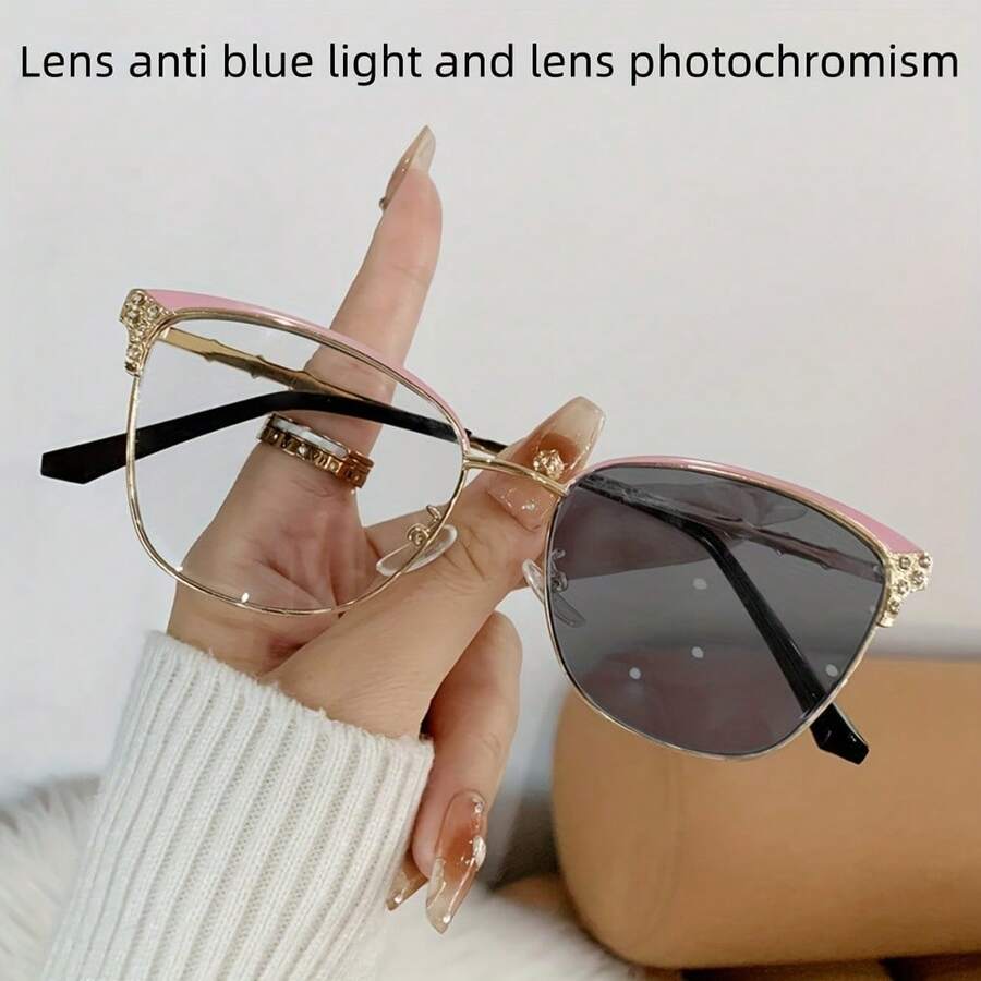 Sunglasses Cat Eye - แว่นตาทรงแคทอายประดับเพชรสำหรับผู้หญิง ดีไซน์ทันสมัย ใช้งานได้สองรูปแบบ พร้อมเลนส์เปลี่ยนสีอัจฉริยะ