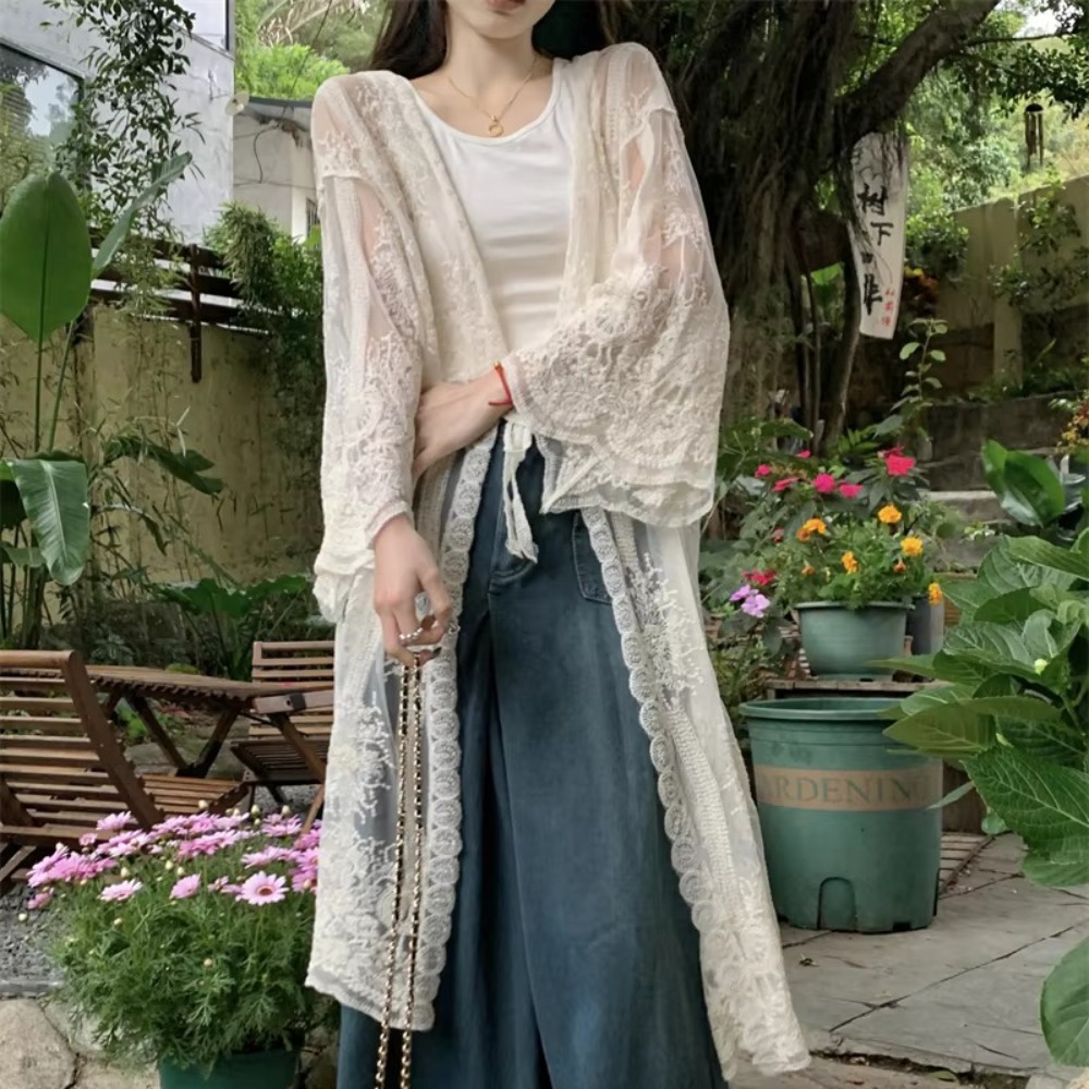 เสื้อคลุมชายหาดแขนยาวแบบโปร่งบ - Kimono Sheer Floral บทวิจารณ์และราคา