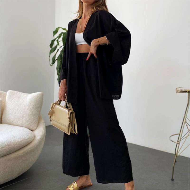 ชุดสูทกางเกงผ้าลินิน2ชิ้นสำหรั - Linen Pant Wide บทวิจารณ์และราคา