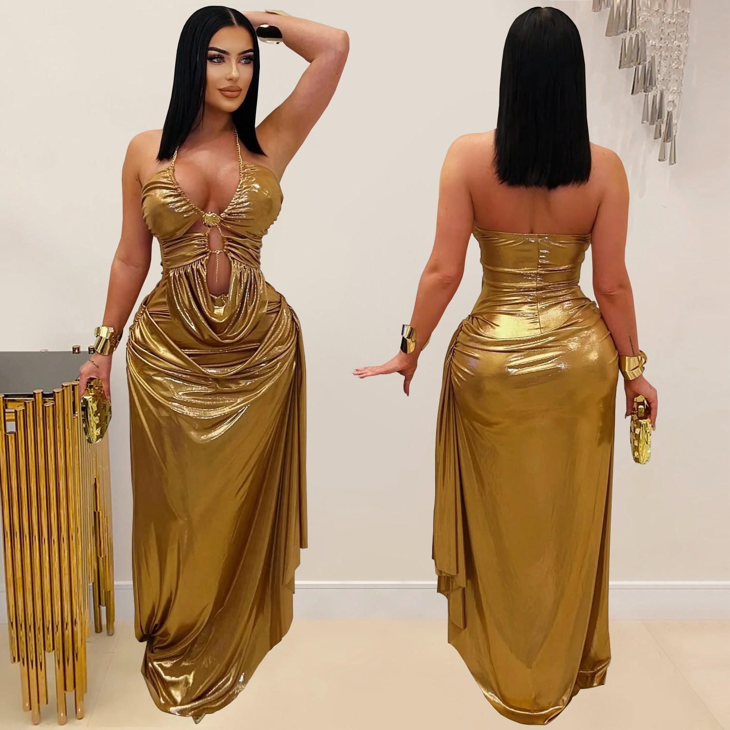 ชุดราตรีงานพรอมสำหรับแขกในงานแ - Maxi Dress Halter บทวิจารณ์และราคา
