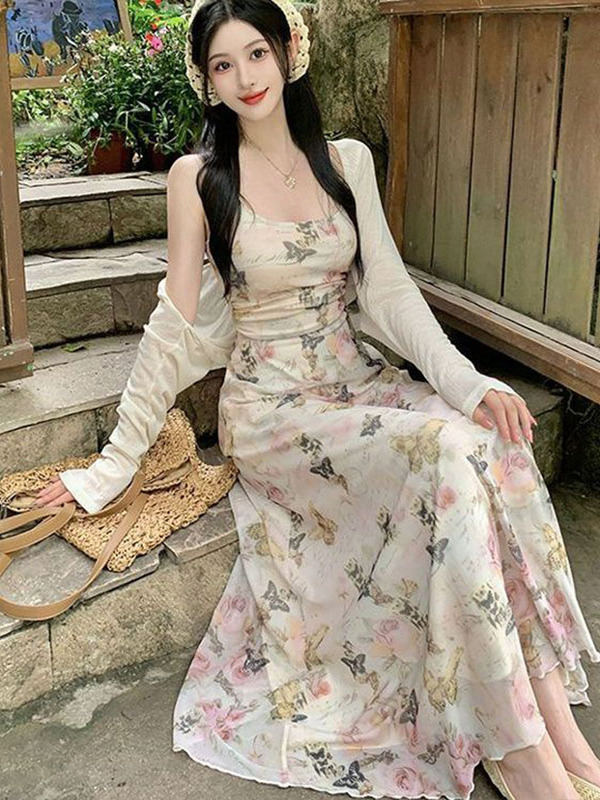   ชุดเดรสลายดอกไม้แบบผูกคอ สไต - Midi Skirt Floral บทวิจารณ์และราคา