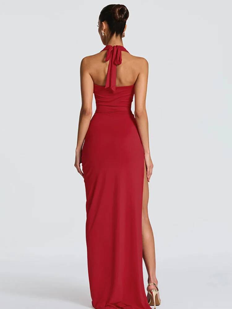 เดรสยาวเซ็กซี่แบบผ่าสูง คอวีลึ - Maxi Dress Halter บทวิจารณ์และราคา